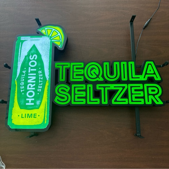 NWOT XL Neon Lime Green Electric Sign-“Tequila seltzer Hornitos”; 25” L X 19”W